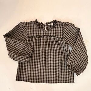 J Crew brown black check ruffle blouse